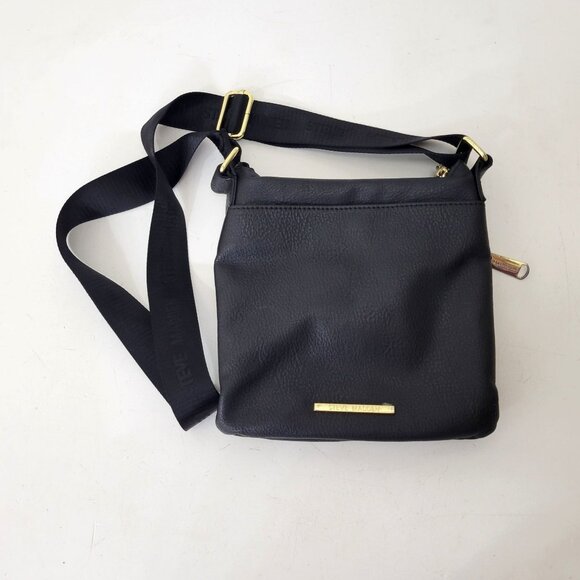Steve Madden Handbags - Steve Madden Black Crossbody Shoulder Bag Adjustable Strap Gold Accents